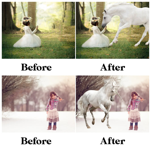 Unicorn Overlays for Photoshop - Fantasy Creature and Magic Horn Effects