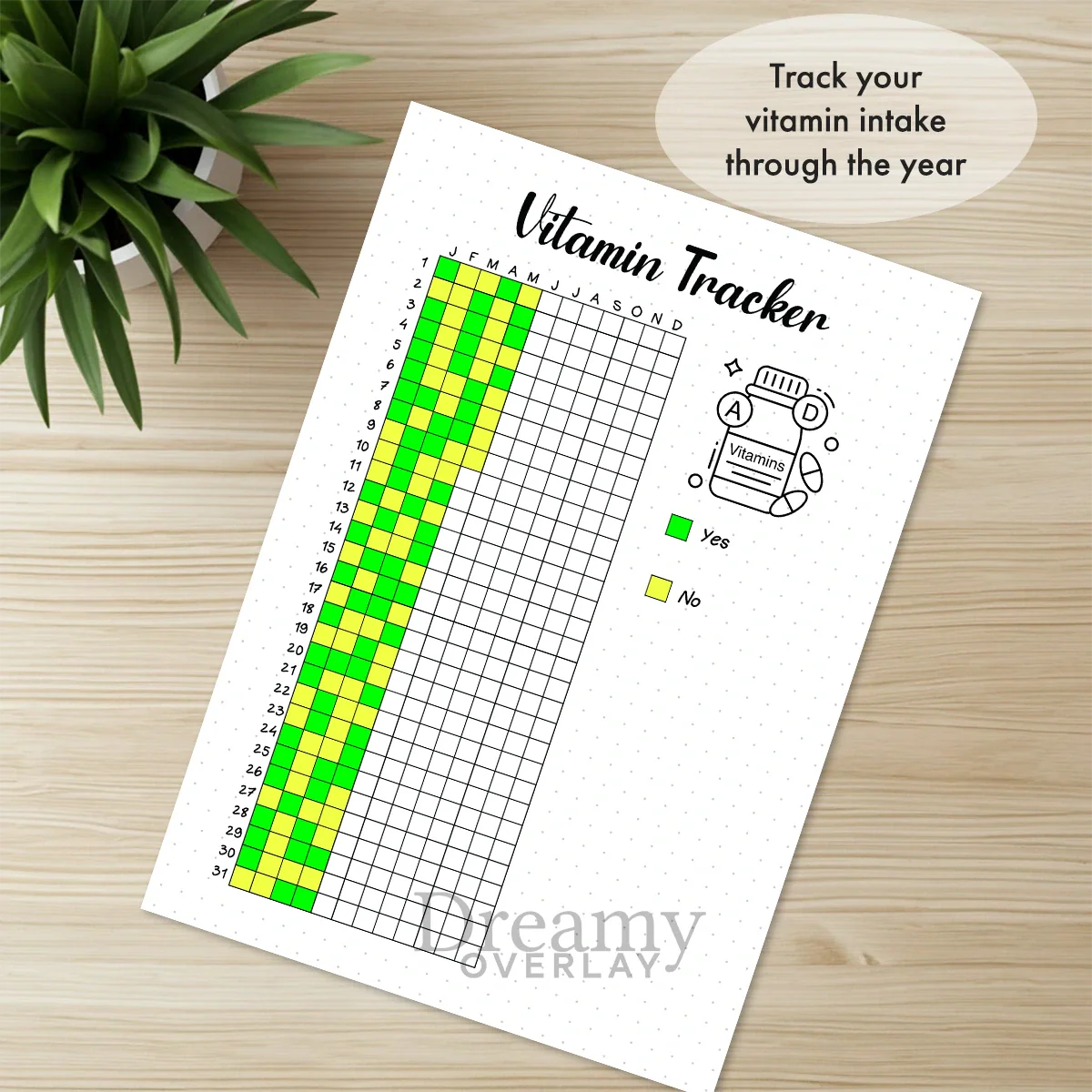 Printable vitamin tracker printable journal page in A4, A5 and US Letter size