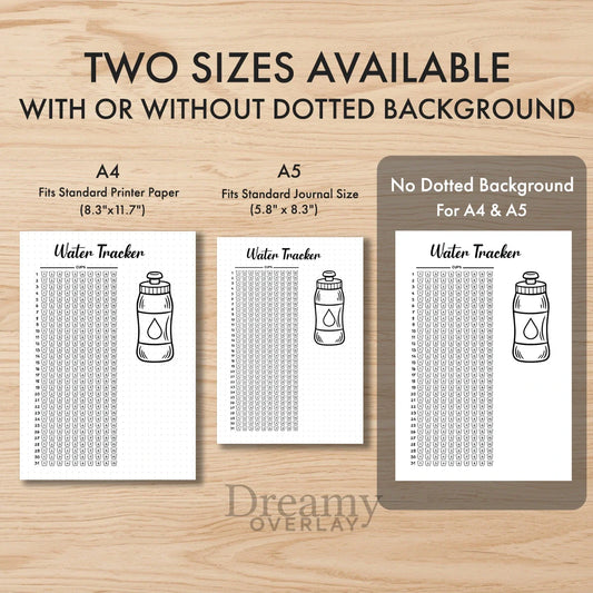 Printable water tracker monthly printable journal page in A4, A5 and US Letter size