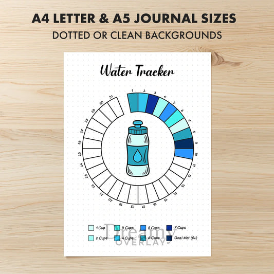 Printable water tracker monthly printable journal page in A4, A5 and US Letter size