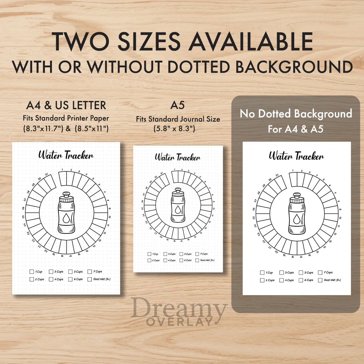 Printable water tracker monthly printable journal page in A4, A5 and US Letter size