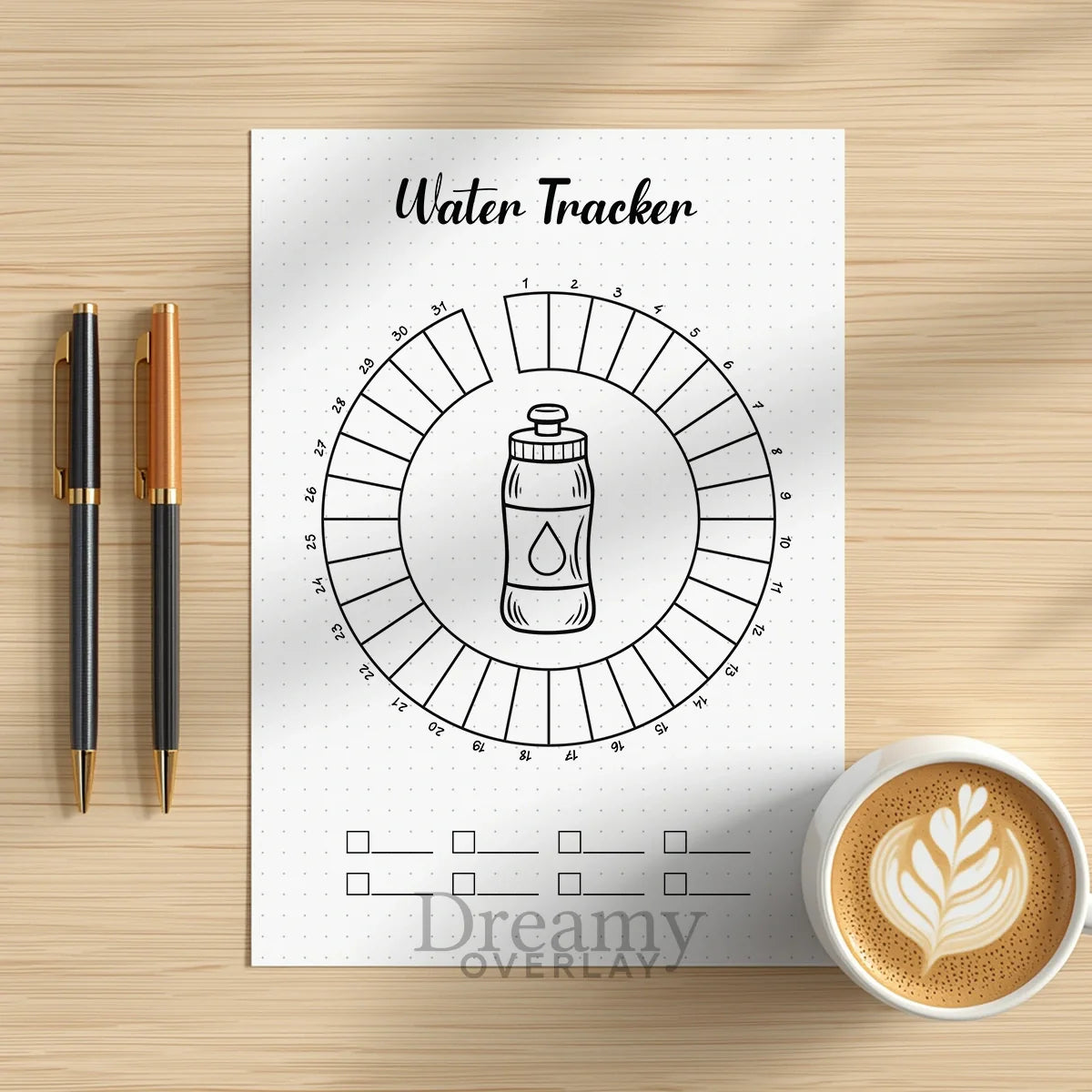 Printable water tracker monthly printable journal page in A4, A5 and US Letter size