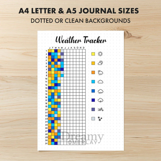 Printable weather tracker journal page in A4, A5 and US Letter size