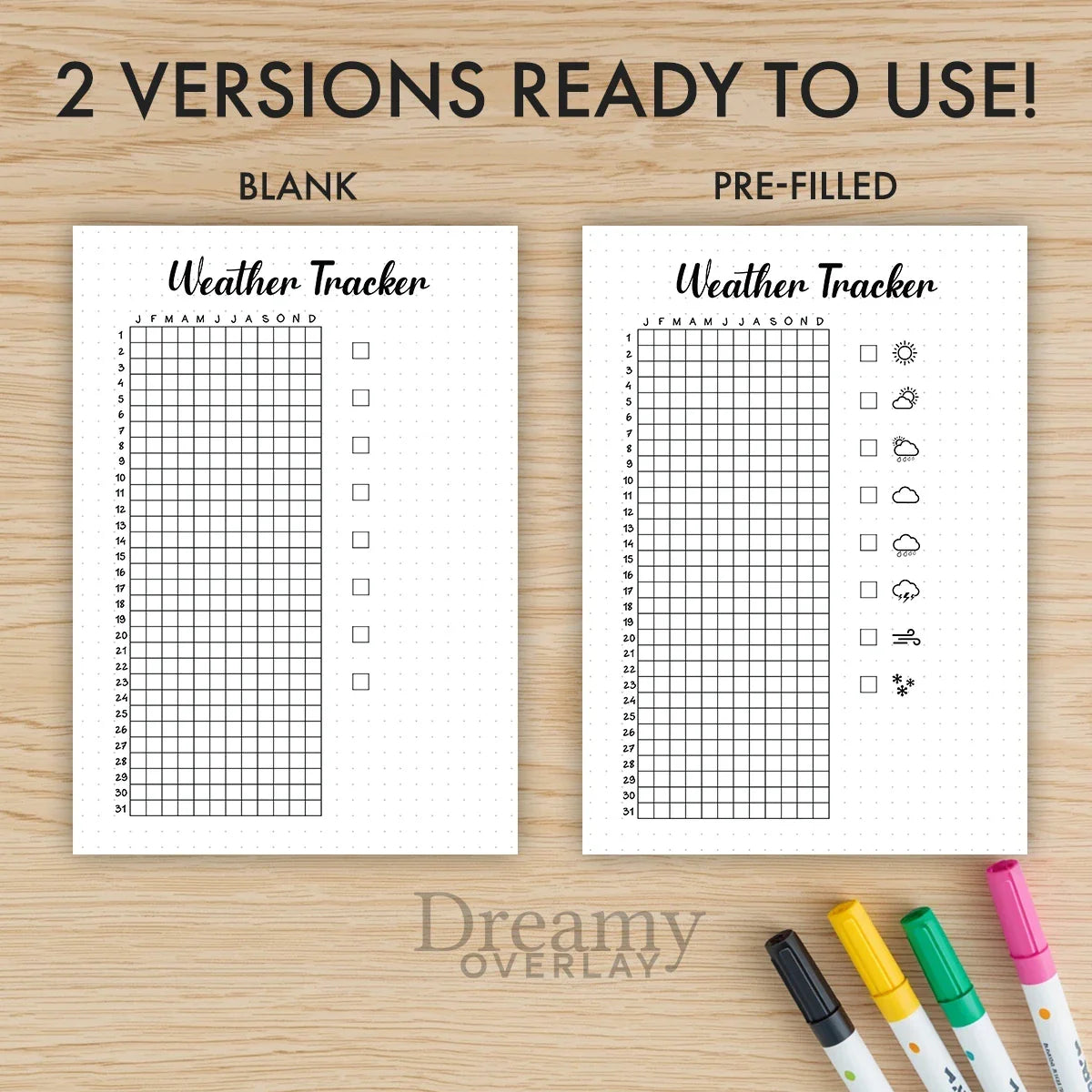 Printable weather tracker journal page in A4, A5 and US Letter size