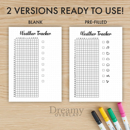 Printable weather tracker journal page in A4, A5 and US Letter size