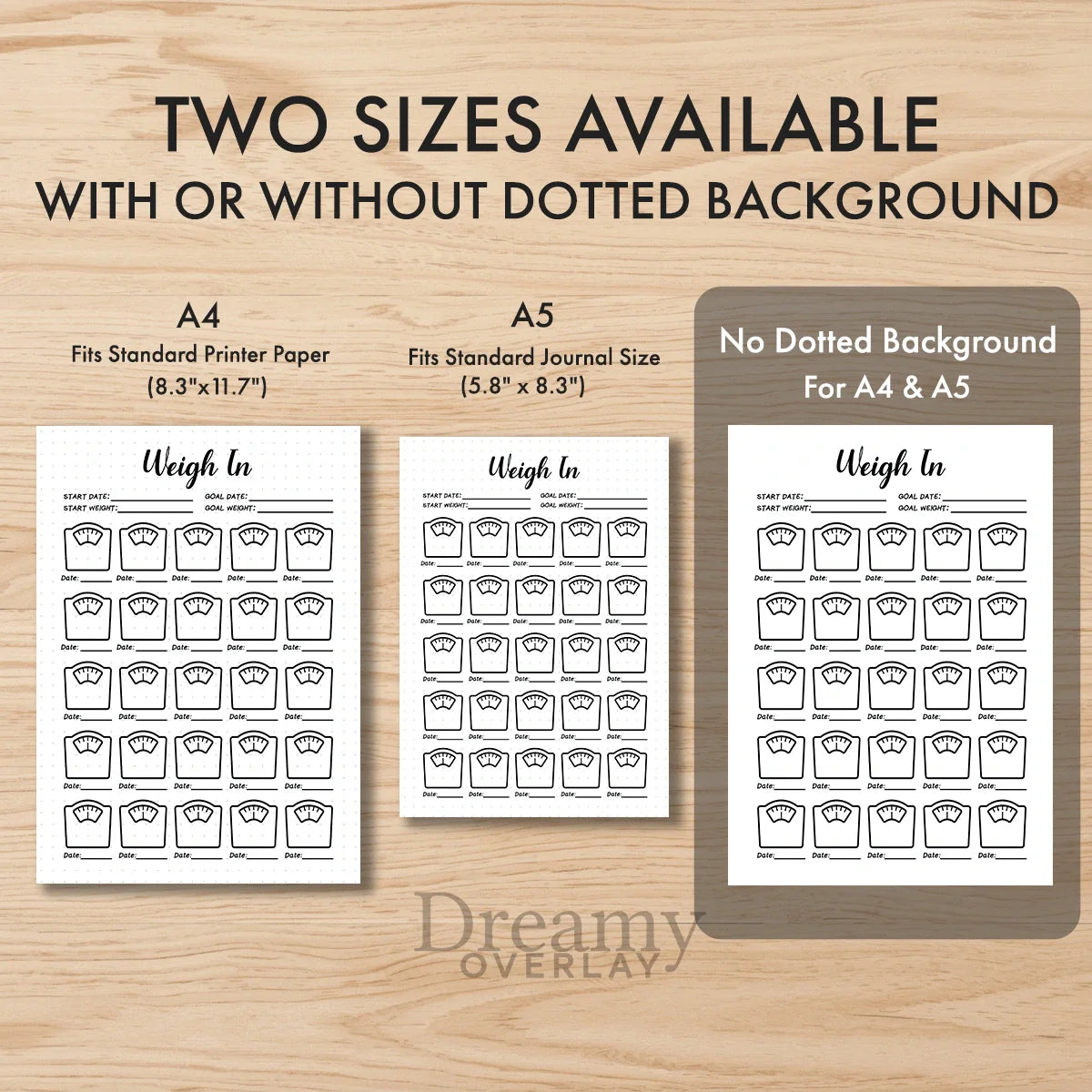 Printable weigh in tracker monthly printable journal page in A4, A5 and US Letter size