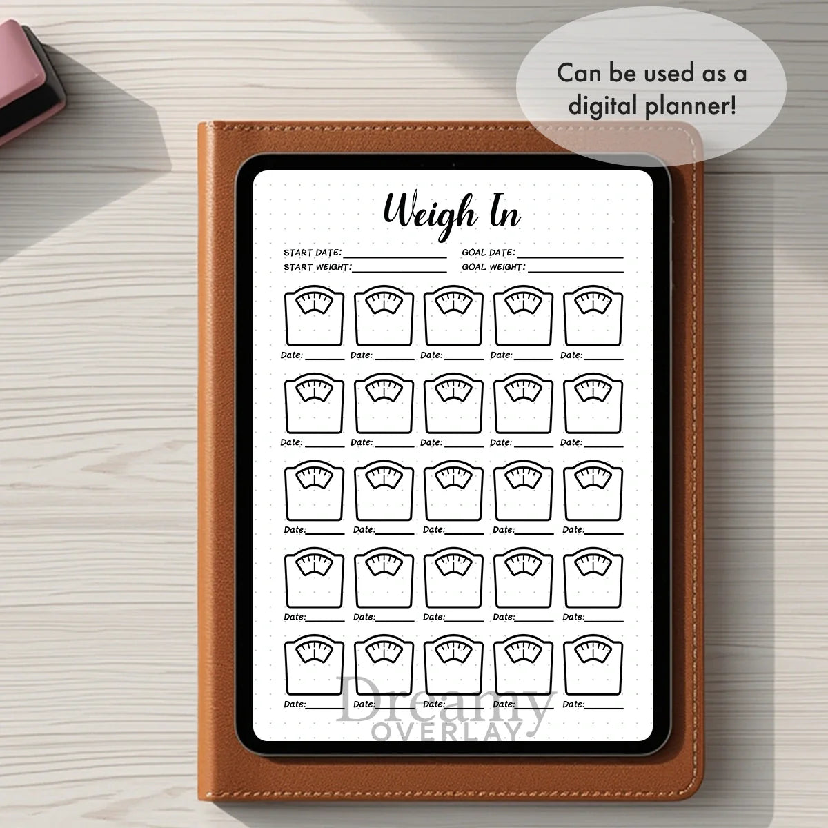 Printable weigh in tracker monthly printable journal page in A4, A5 and US Letter size