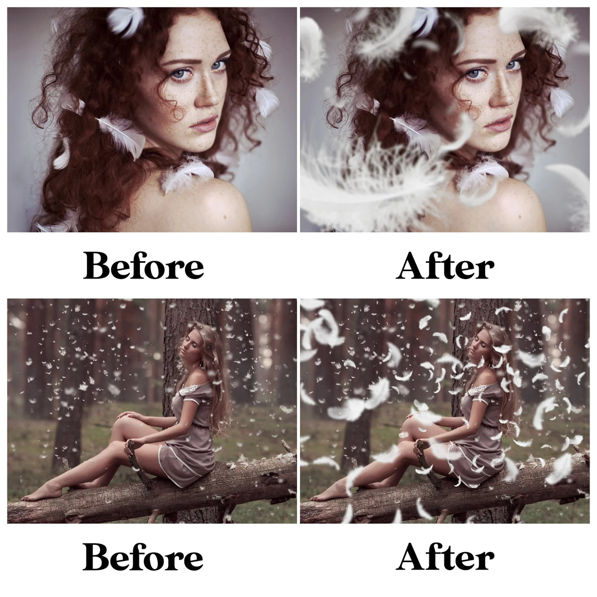 White Feather Overlays for Photoshop - Falling and Floating Feathers
