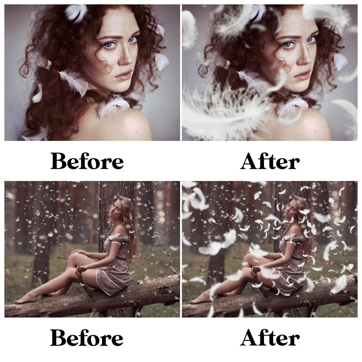 White Feather Overlays for Photoshop - Falling and Floating Feathers
