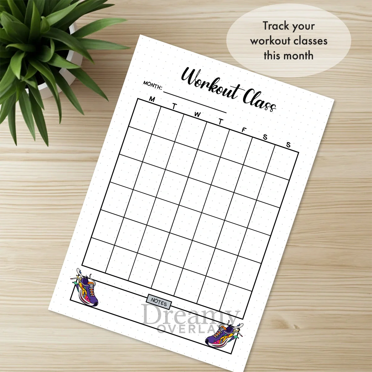 Printable workout class tracker monthly printable journal page in A4, A5 and US Letter size