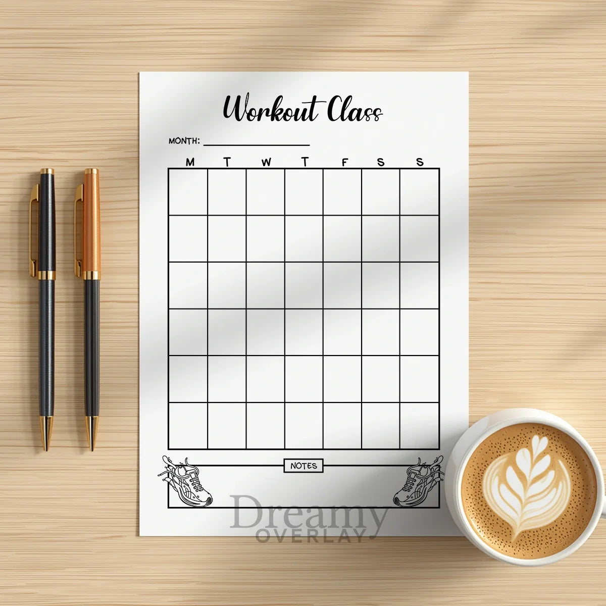 Printable workout class tracker monthly printable journal page in A4, A5 and US Letter size