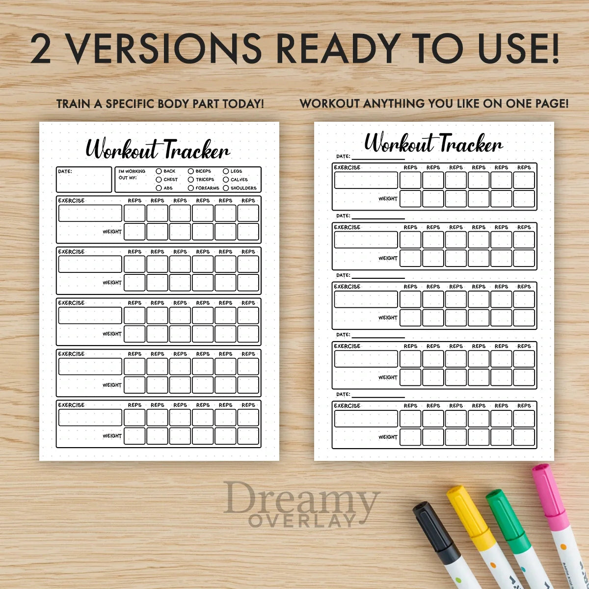Printable workout tracker monthly printable journal page in A4, A5 and US Letter size
