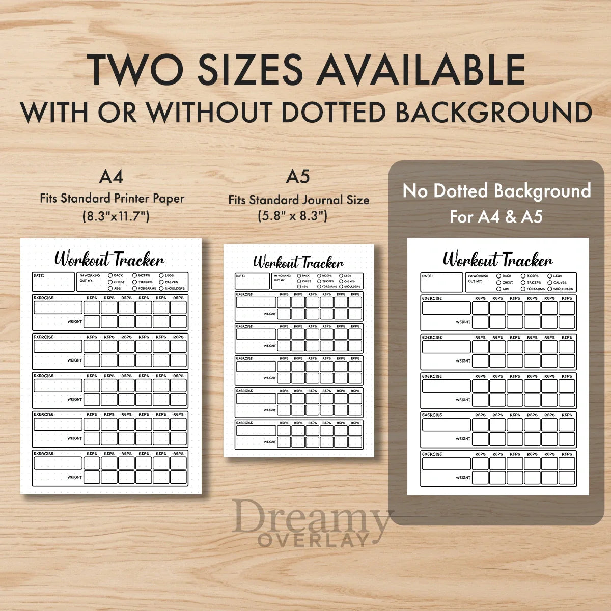 Printable workout tracker monthly printable journal page in A4, A5 and US Letter size