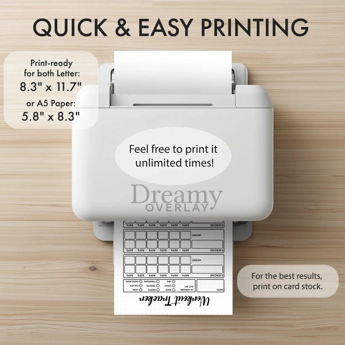 Printable workout tracker monthly printable journal page in A4, A5 and US Letter size