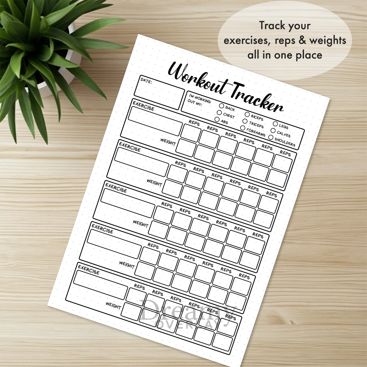 Printable workout tracker monthly printable journal page in A4, A5 and US Letter size