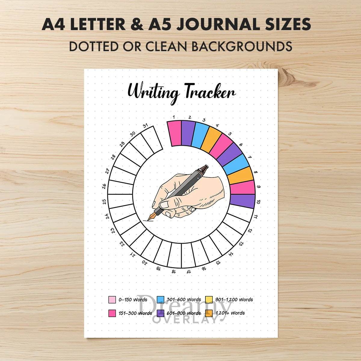 Printable writing tracker monthly printable journal page in A4, A5 and US Letter size