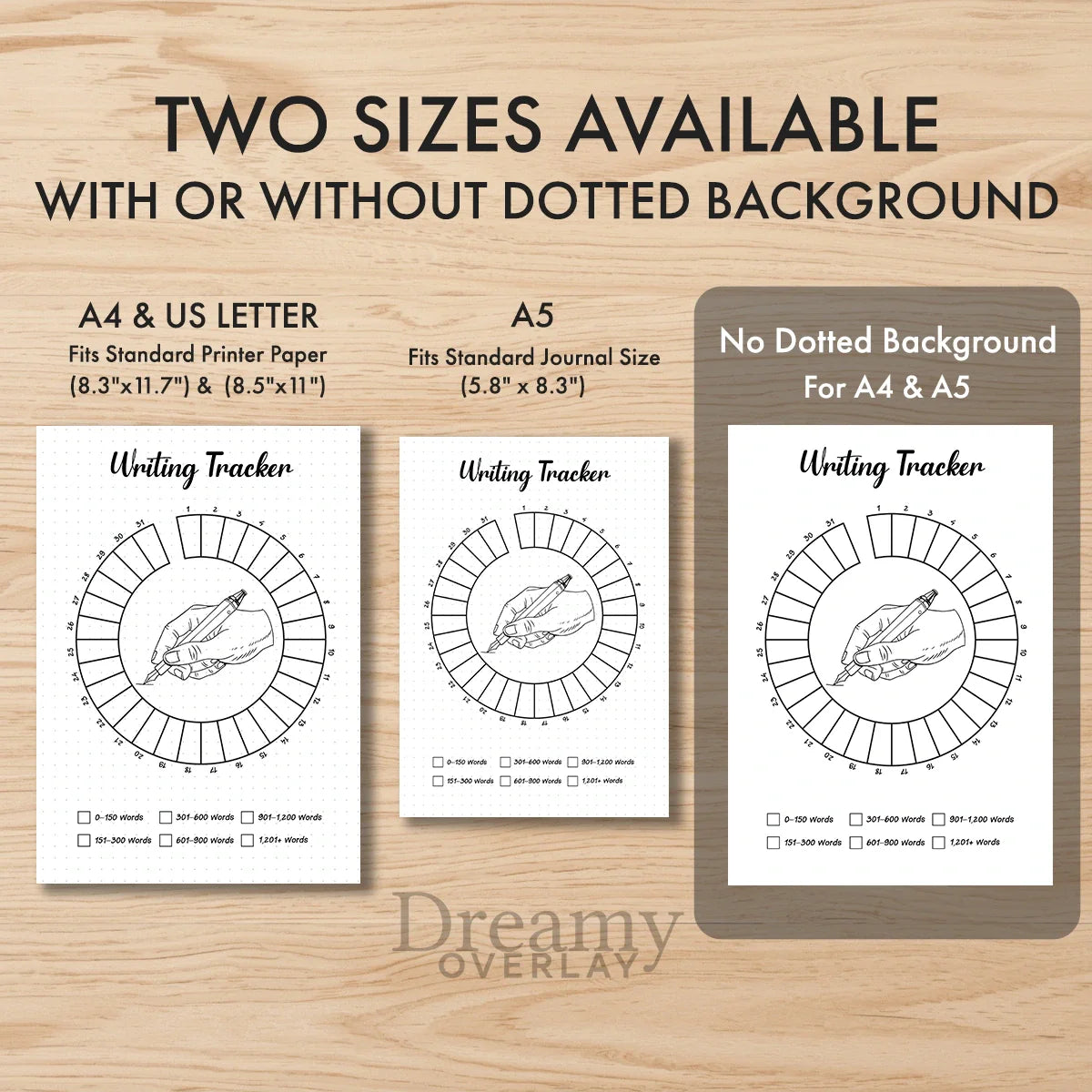 Printable writing tracker monthly printable journal page in A4, A5 and US Letter size