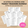 Printable yearly trackers bundle monthly printable journal page in A4, A5 and US Letter size
