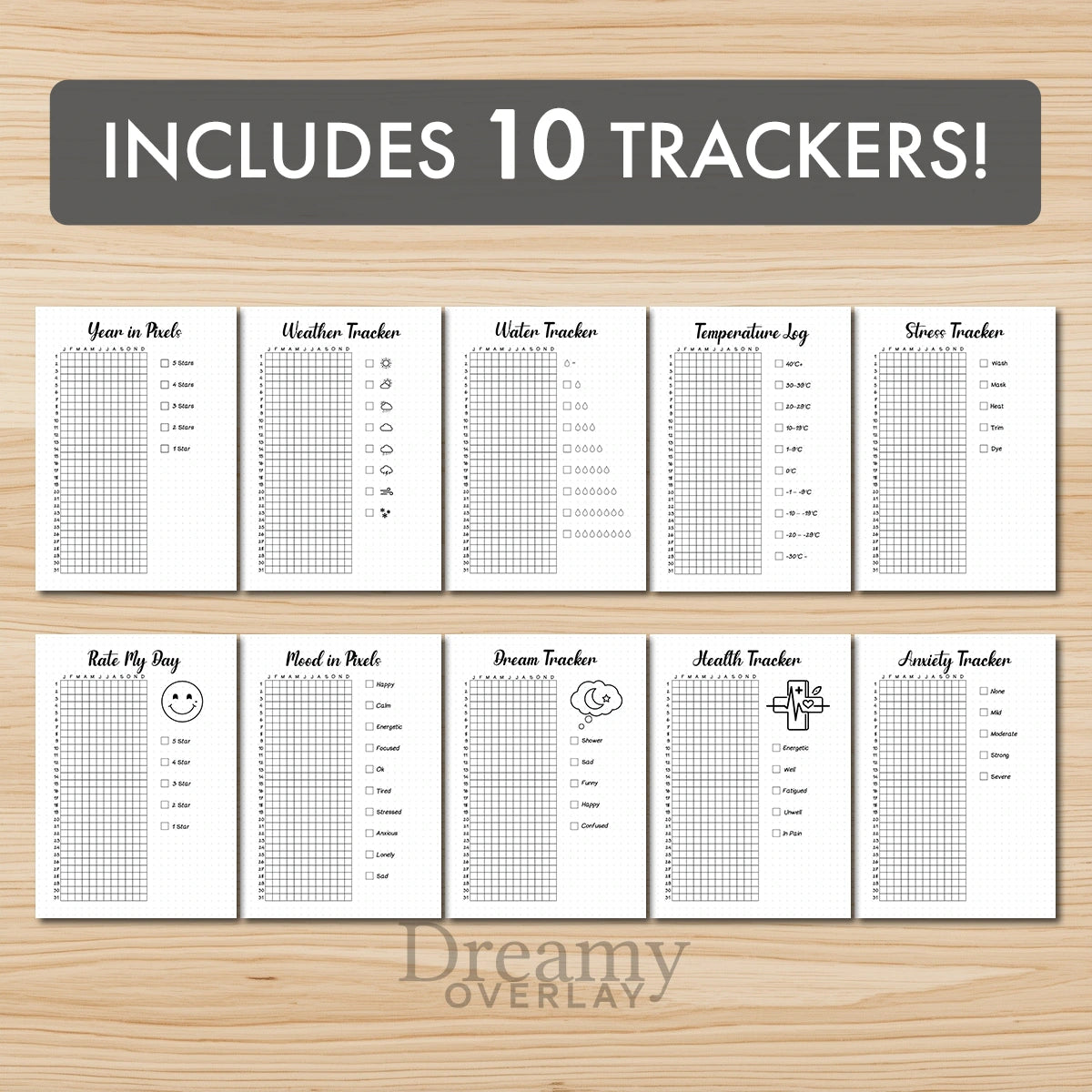 Printable yearly trackers bundle monthly printable journal page in A4, A5 and US Letter size