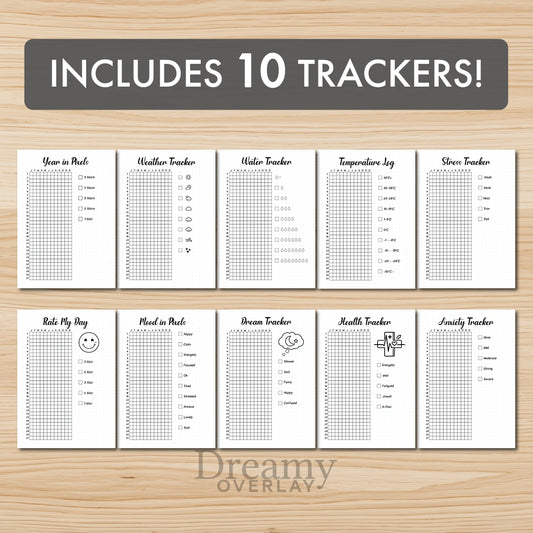 Printable yearly trackers bundle monthly printable journal page in A4, A5 and US Letter size