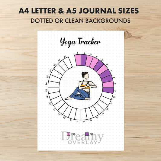 Printable yoga tracker monthly printable journal page in A4, A5 and US Letter size