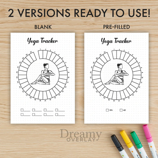 Printable yoga tracker monthly printable journal page in A4, A5 and US Letter size