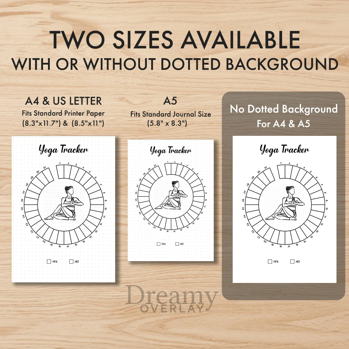 Printable yoga tracker monthly printable journal page in A4, A5 and US Letter size