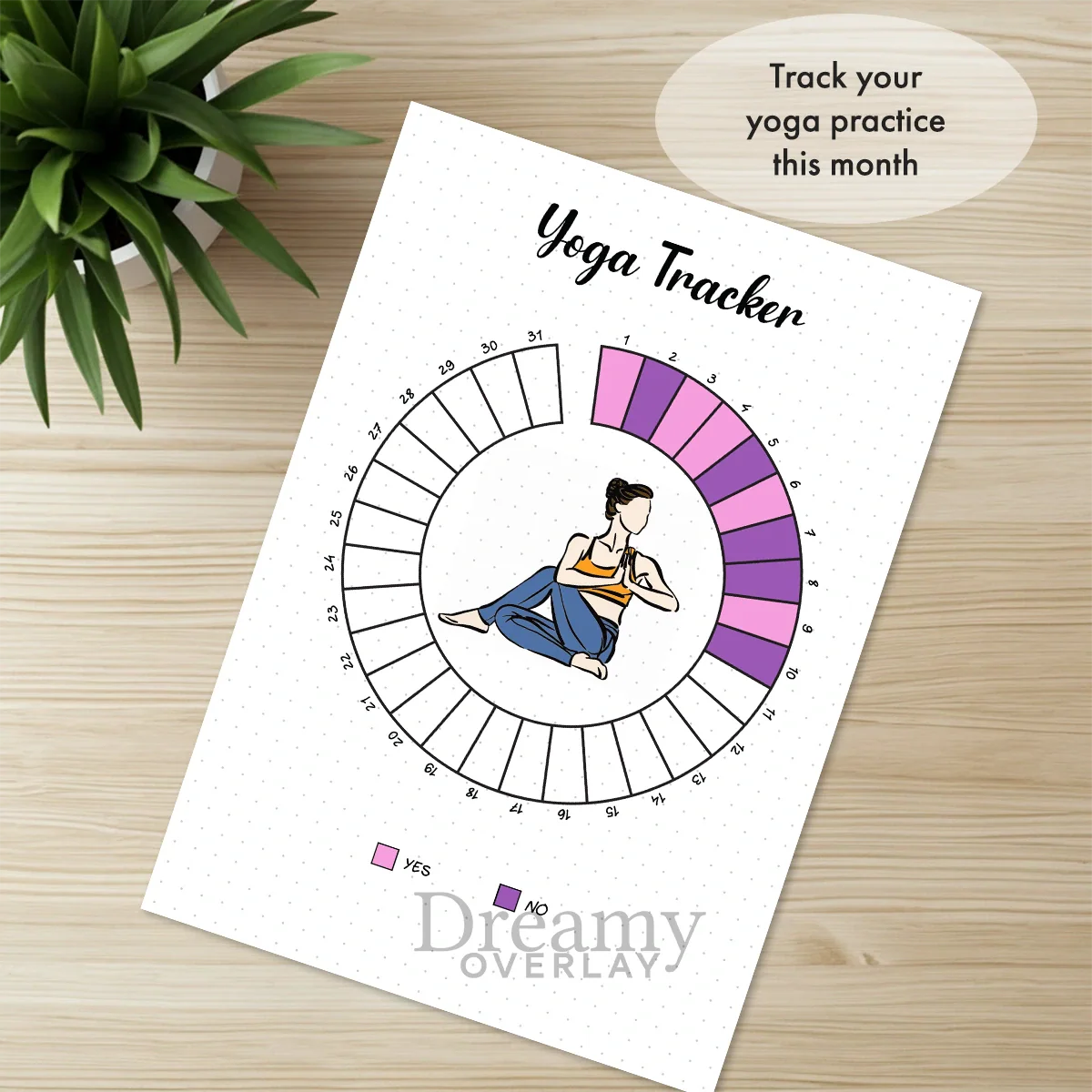 Printable yoga tracker monthly printable journal page in A4, A5 and US Letter size